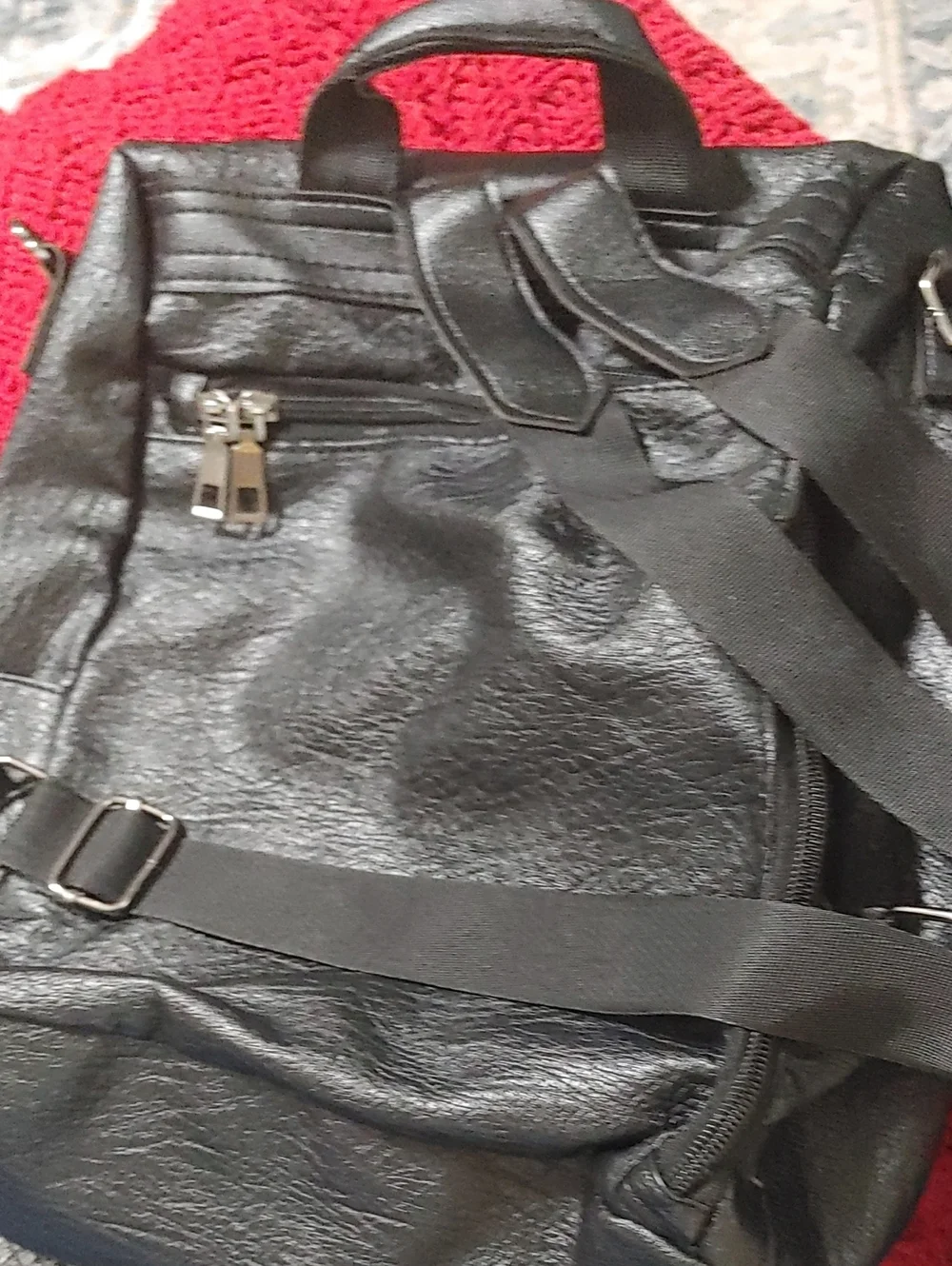 Black Faux Leather Backpack